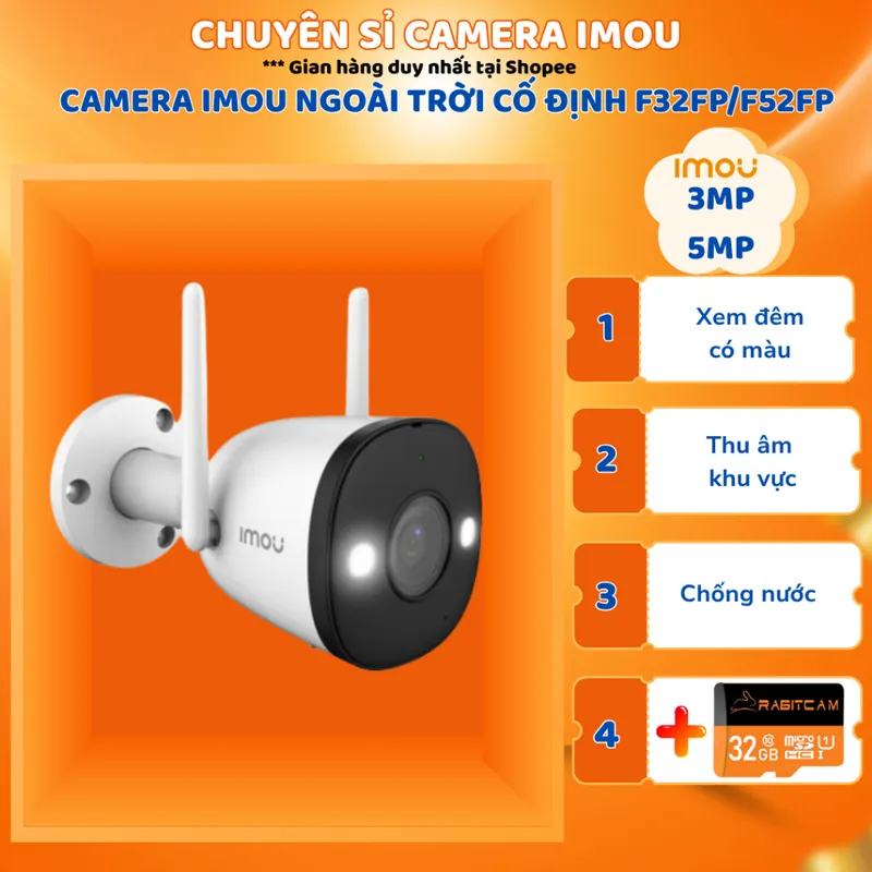 Camera IP IMOU ngoài trời Bullet F32FP F52FP chuẩn 5MP, có màu ban đêm,mic thu âm, bảo hành chính hãng 2 năm