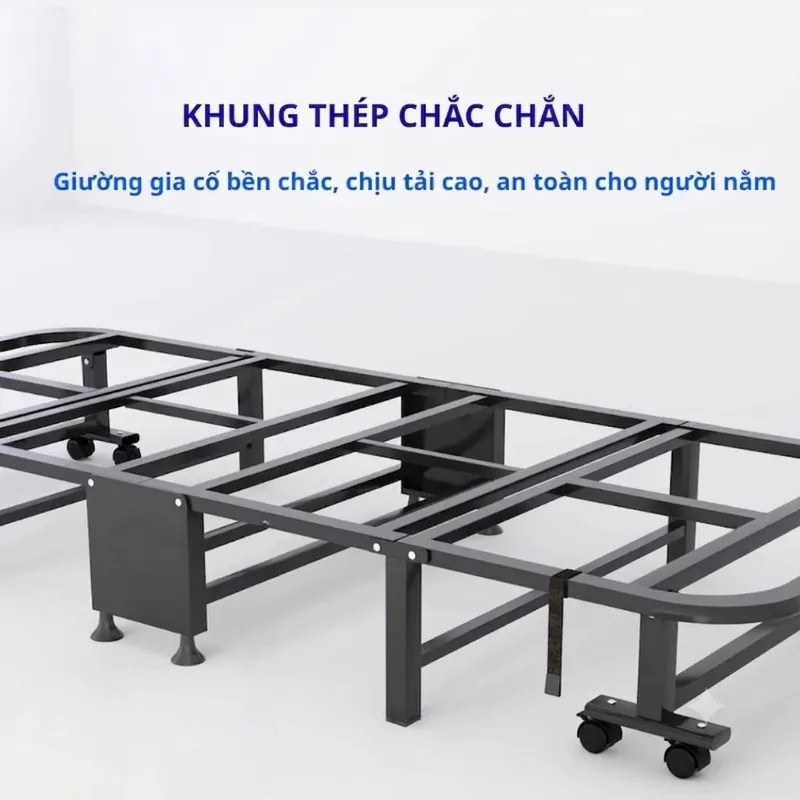 Giường gấp văn phòng, giường xếp cao cấp gấp gọn 4 khúc H2Home khung hợp kim sơn tĩnh điện siêu bền bảo hành 12 tháng