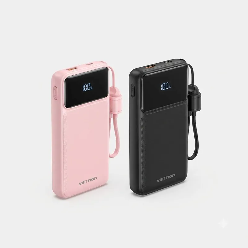 Pin Sạc Dự Phòng 20000mAh Vention 22.5W, Đạt Chuẩn 3C, 2 Cổng USB-A/C Kèm Dây Sạc Type C Màn LED Cho Điện Thoại Laptop